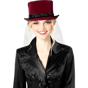 image:imageRubies Burgundy Top Hat with Lace Veil for Adults Womens No SizeMulticolor