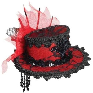 image:imageRubies Red Mini Lace Hat with Hairclips for Adults Womens No Size