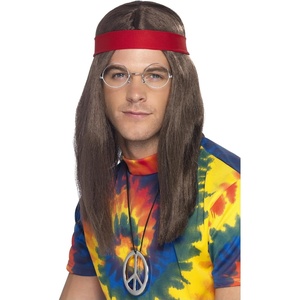 image:imageSmiffys Mens Hippy Man Kit Wig Specs Peace Sign Medallion and HeadbandBrown