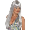 image:imageSmiffys Womens Glitter Disco Wig Long Straight with FringeSilver