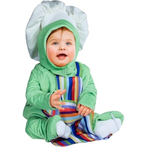 image:imageRubies Childrens Tiny Chef InfantToddler Costume Top With Attached Apron Headpiece and PantGreen  White