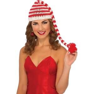 image:imageRubies Costume Mens Clausplay Candy Cane Striped Crochet BeanieRedWhite